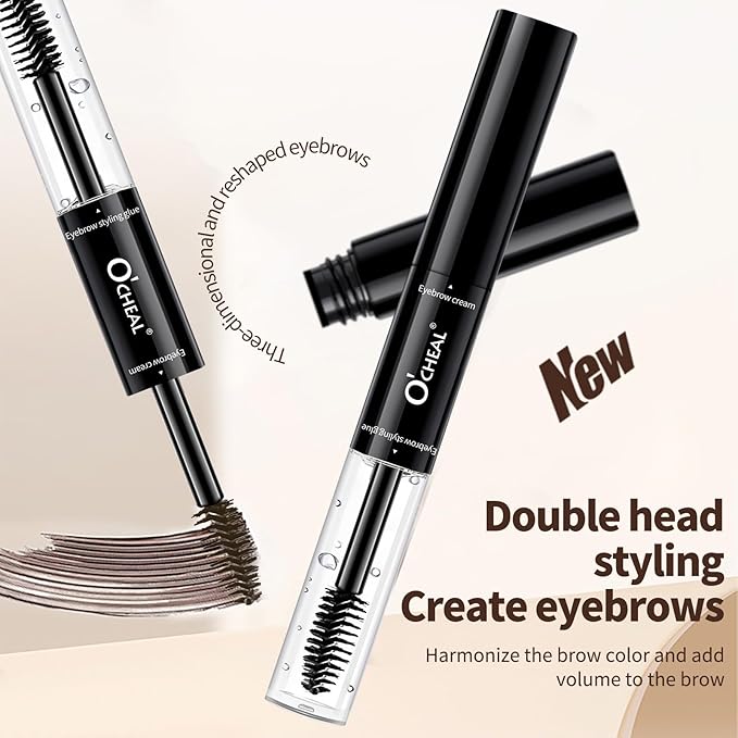 O'CHEAL Double-Ended Tinted Eyebrow Gel, Waterproof, SmudgeProof Brow Glue with Brush, Quick-Drying, 24HR Brows Makeup for Natural Full Brows, 3D Eyebrow Mascara for Women (Grey)