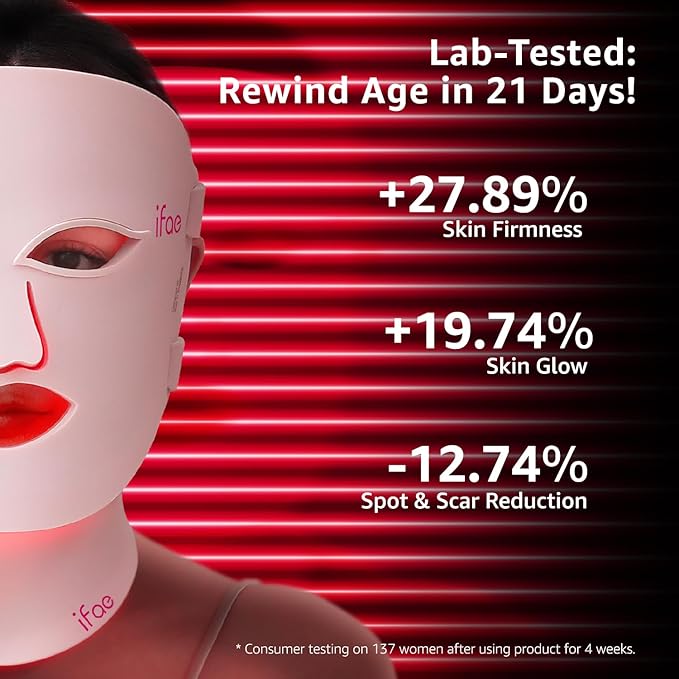 Red Light Therapy Mask for Face and Neck, 7 Colors with NIR Led Face Mask Light Therapy with Eye Protection and Remote, Rechargeable Ergonomic Design for True Anti-Aging Skincare at Home (Pink)