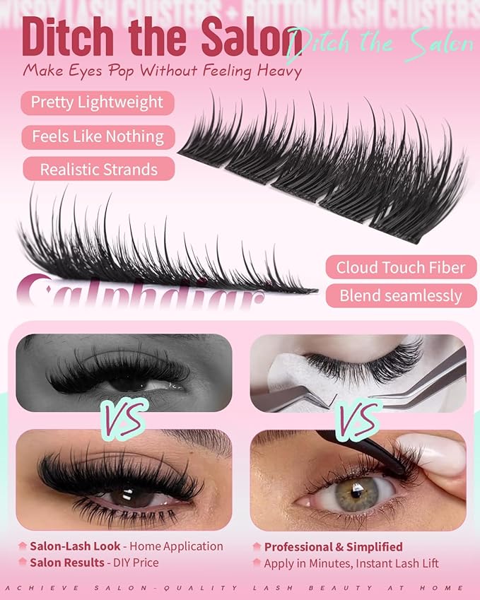 calphdiar Wispy Lash Clusters with Bottom Lashes Extension Kit Spiky Eyelash Clusters Kit Fairy Cluster Eyelash Extensions 10-18mm Lash Clusters Kit 184PCS Natural Individual Lashes with Bond and Seal