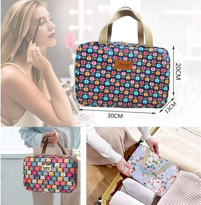 Hjkiopc Large Makeup Bag Toiletry Bag for Women Make Up Bag Cosmetic Bag Toiletries Bag Brush Bags for Traveling (Little Flower Blue)