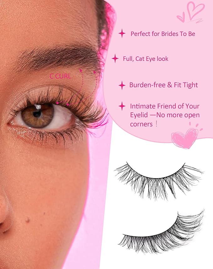 Natural Mink Lashes Fluffy Cat Eye Lashes Wispy 6D Volume False Eyelashes that Look Like Extensions Thick Soft Curly Fake Lashes 7 Pairs Pack NK26