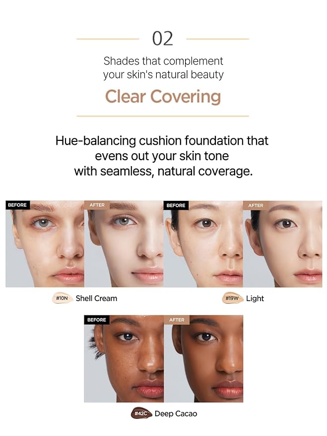 JUNG SAEM MOOL Essential Skin Nuder Cushion 19W Light 0.49 Fl Oz, No Refill, Natural Radiant Finish Cushion Foundation with Buildable Coverage, Lightweight Texture, Korean Foundation Makeup