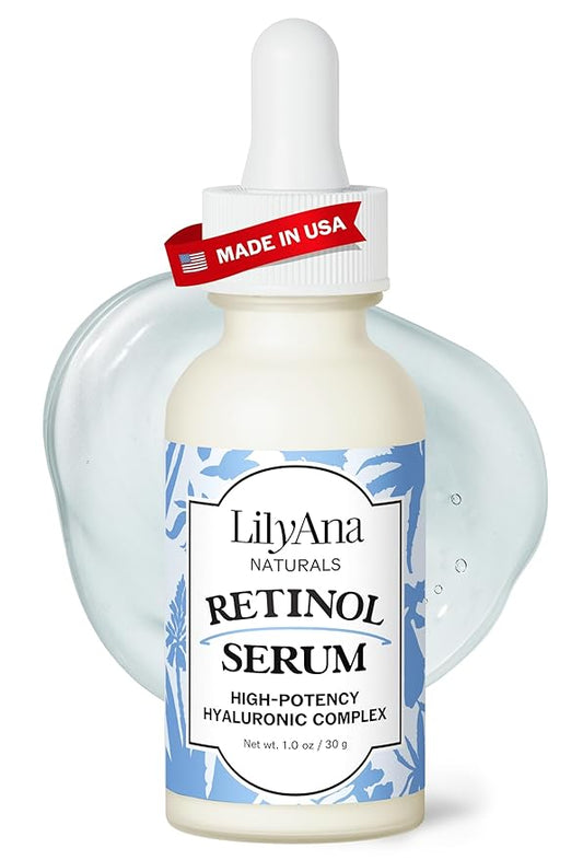 LilyAna Naturals Retinol Serum - Made in USA, Anti Aging Face Serum with Hyaluronic Acid and Vitamin E, Reduces Age Spots and Sun Damage, Promotes Collagen and Elastin (Retinol, 1oz)