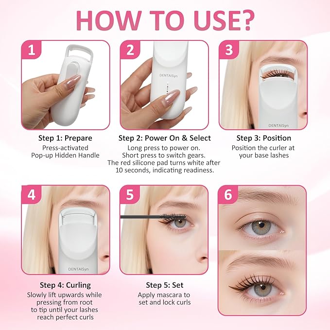 Heated Eyelash Curler -Mini Electric Eyelash Curler for Women with 5s Fast Heating & Portable lash Curler and Type c Rechargeable,for Women Makeup Tools Gifts