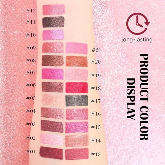 evpct Dark Brown Metallic Glitter Lip Liner and Lipstick Combo Lip Gloss Stain Set Makeup for Women Long Lasting Waterproof 24, Chocolate Metallic Shimmer Frosted Iridescent Shiny Liquid Lipstick 11