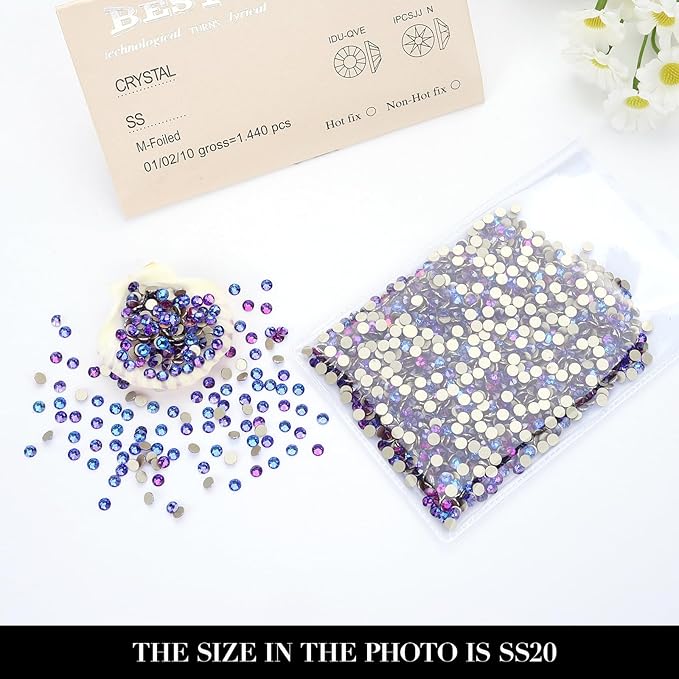 Novani Purple Velvet Rhinestones 1440pcs Flat Back Round Rhinestone Style 2088 Sparkly Crystal Gemstones for Nail Art and Crafting SS16,3.8-4.0mm