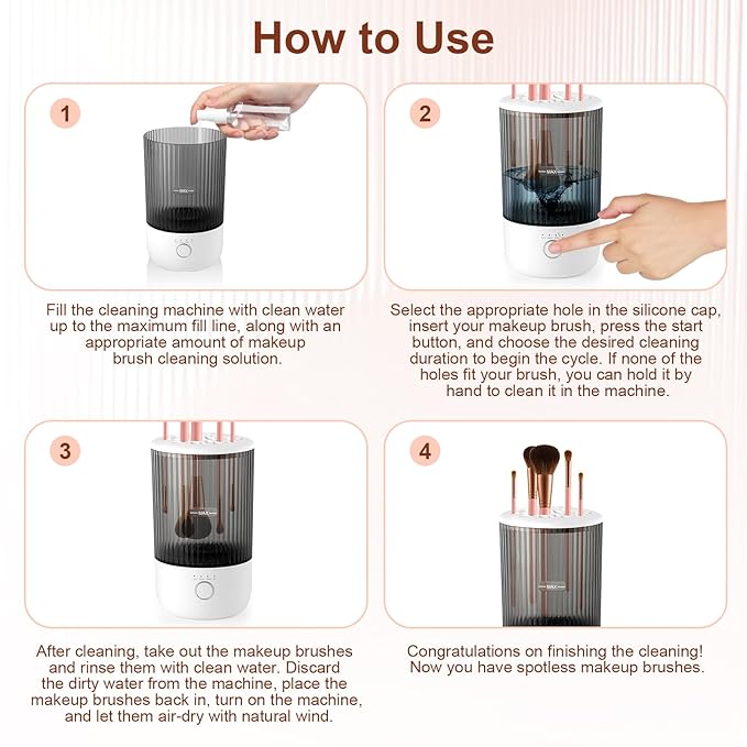 Electric Makeup Brush Cleaner Machine - 6500RPM Automatic Makeup Brush Cleaning Machine, Portable Design with 1800mAh Rechargeable Battery for All Brush Sizes, Perfect Gift for Makeup Lovers