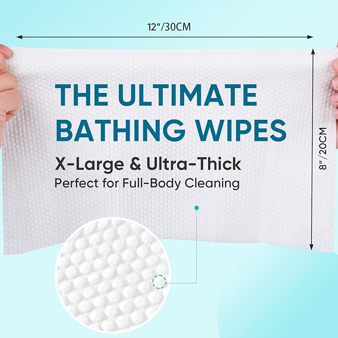 300 XL Bathing Wipes No Rinse for Adults, Shower Wipe - Extra Thick & Large Body Cleansing Wipe for Elderly, Men & Women, Soft & Gentle Disposable Bath Wipes for Travel, Camping