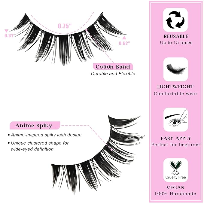 Manga Lashes Anime Eyelashes Fake Mink Manhua Lash Pack Wispy Spiky Eye Lashes Natural Look 14 Pairs Doll Spike Wet Eyelash Pack 16mm Manhwa Pestañas for Women