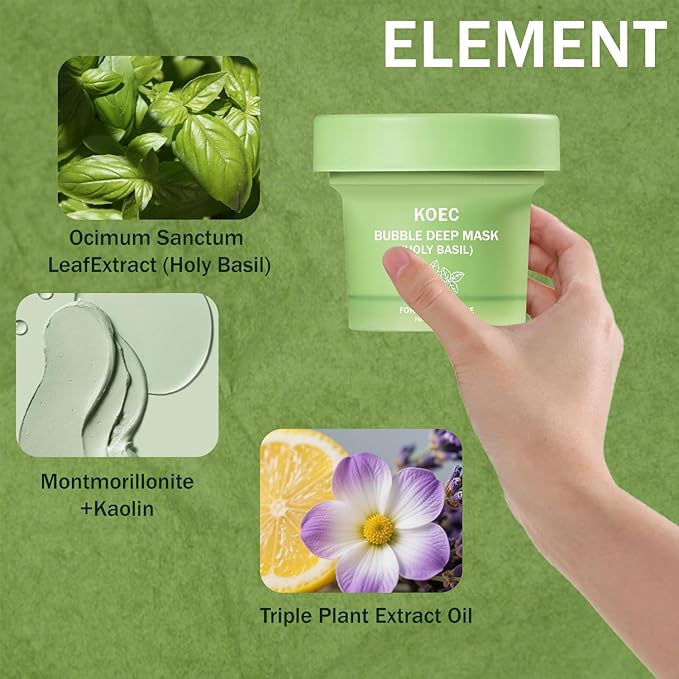 Holy Basil Bubble Deep Face Mask – Foaming Clay Mask with Basil Extract for Deep Cleansing, Pore Purification & Gentle Exfoliation, Style Bubble Mask for Oily & Acne-Prone Skin (01)