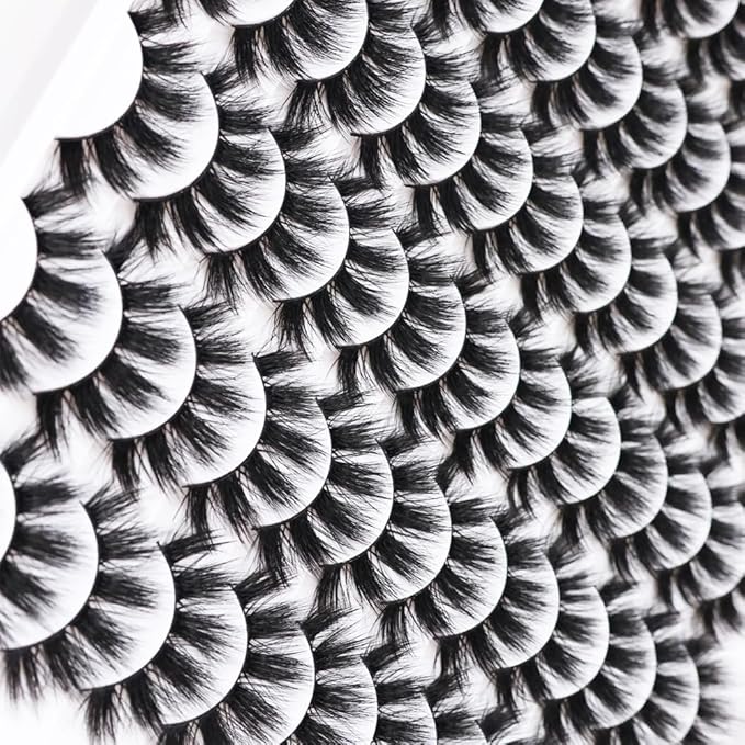 False Eyelashes 48 Pairs Faux Mink Lashes 14mm Wispy Lashes 3D Fluffy Cat Eye Lashes Pack Bulk Wholesale Strip Lashes(style 48-034)