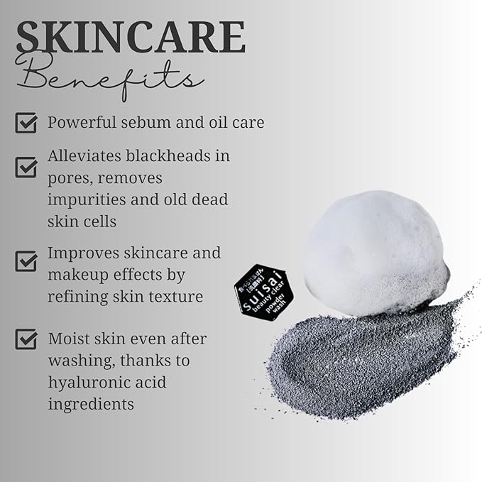 Japanese Powder Face Wash 0.4g 15pcs x 2pack -Black Charcoal - Exfoliating Powder Enzyme Cleanser for Smooth, Radiant Look - Travel-Friendly, Gentle Exfoliant for Oily Skin - Black