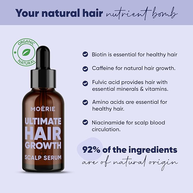 MOERIE Ultimate Hair Growth Serum for Natural Hair Regrowth & Thickening - Anti Thinning & Hair Loss Treatment for Women - Rapid Hair Growth Products (1.69 Fl Oz (Pack of 3))
