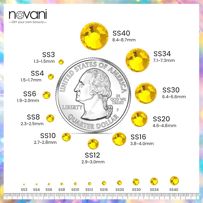Novani Rhinestones 3000Pcs Flatback Crystal Round Loose Gemstones Glass Rhinestones for Crafts Makeup Nail Art Clothes Shoes DIY Decorations(SS8, 2.3-2.5mm,Citrine)