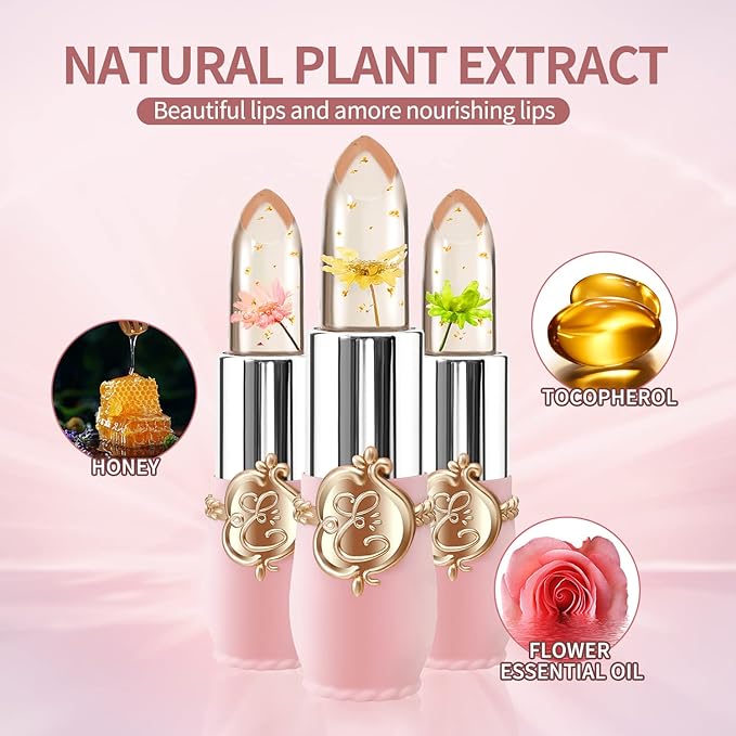 BestLand 6 Pcs/Set Flower Jelly Lipstick Set Temperature Change Moisturizer Long Lasting Nutritious Balm Magic Color Change Lip Gloss