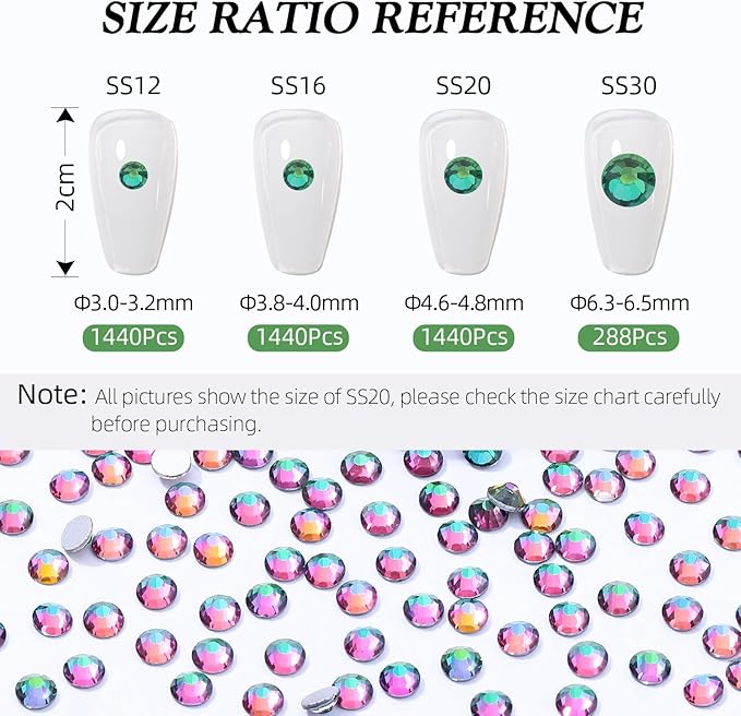 Meibite Green Volcano Flatback Rhinestones, Glass Rhinestones for Nail Art and Craft, Glue Fix, Loose Crystal Gemstones(Green Volcano, SS20, 1440pcs, 4.6-4.8mm)
