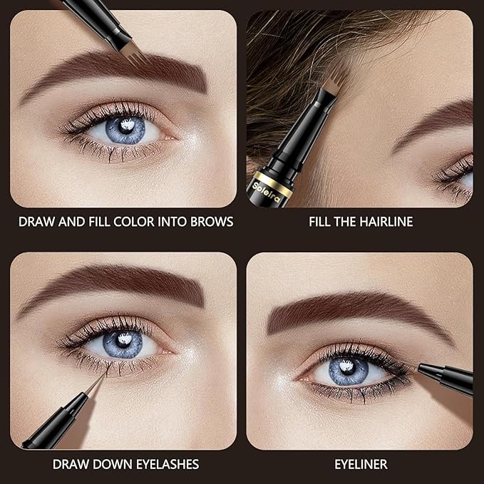 Eyebrow Pen, Soleira Waterproof Eyebrow Pencil with 4 Tip Microblading Eyebrow Pen and Dual-ended Eyebrows Brush, for Natural-Looking Brows, Long-Lasting, Blonde
