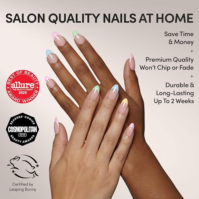 Glamnetic Press On Nails - Confetti | Semi-Transparent, Short Almond Nails, Salon Quality | 15 Sizes - 30 Nail Kit with Glue