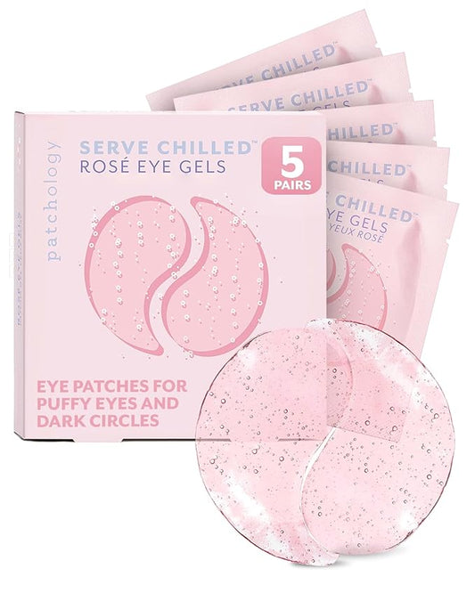 Patchology Serve Chilled Rosé Hydrating Under Eye Patches – Hyaluronic Acid & Antioxidant-Infused Eye Masks to Reduce Dark Circles, Puffiness & Fine Lines - Ideal Skincare Essentials (5 Pairs)