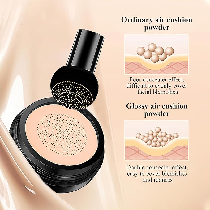 Mushroom Head Air Cushion CC Cream Foundation - Moisturizing & Long-Lasting BB Cream Concealer Makeup Base for All Skin Types, Brighten Long - Lasting Even Color Correcting Concealer (Nude)