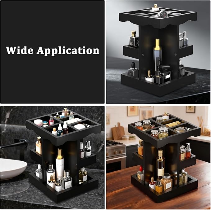 Rotating Cologne Organizer for Men - 3 Tier Cologne Stand - Wooden Large Capacity Perfume Stand Organizer for Mens Husband Perfume Holder for Bathroom Counter Cosmetics Display