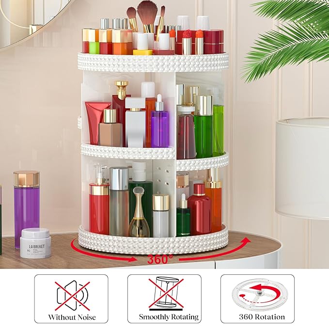 Awenia Makeup Organizer 360-Degree Rotating, Adjustable Makeup Storage, 7 Layers Large Capacity Cosmetic Storage Unit, Fits Different Types of Cosmetics and Accessories, Plus Size(White)