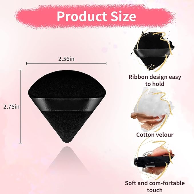 WEBBYBEAR 150 Pcs Powder Puff Face Soft Triangle Makeup Puff for Loose Powder Mineral Powder Body Powder Velour Cosmetic Foundation Wet Dry Sponge Makeup Tools (Black)