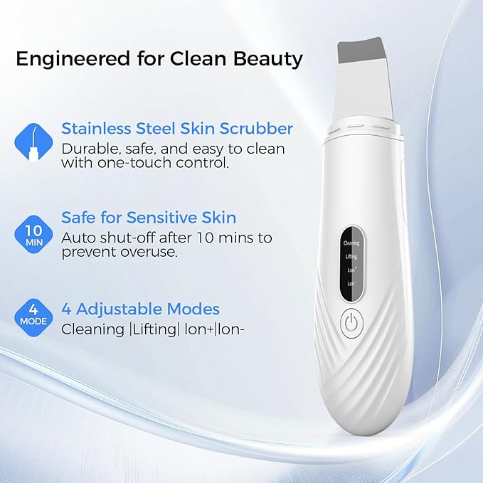 Skin Scrubber Face Spatula, Blackhead Remover Tool for Facial Deep Cleansing, Face Spatula Pore Cleaner with 4 Modes, Whitehead Remover, Blackhead Extractor, Face Scrubber (White)