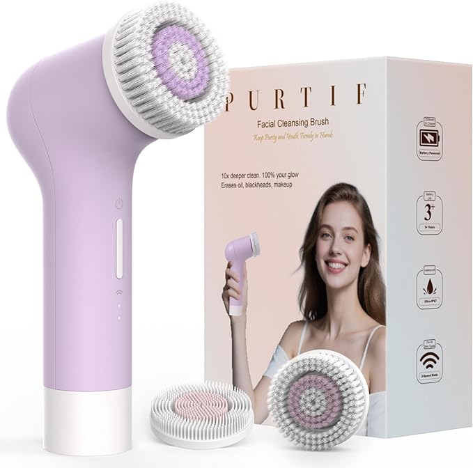 Electric Facial Cleansing Brush, Rechargeable Silicone Face Scrubber exfoliator,3 Speeds,Waterproof, Exfoliating & Massage,for Women & Men Skin Issues,Romantic lavender for Valentine's Day gift
