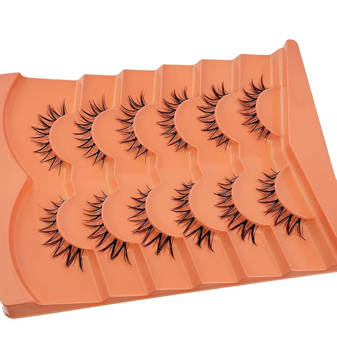 False Eyelashes Natural Look Wispy EyeLashes Cat Eye Lashes, Yasnai Fake Lashes Volume Lashes, Mink Lashes Strips Lashes Natural Eyelashes Clear Band 6 Pairs Pack