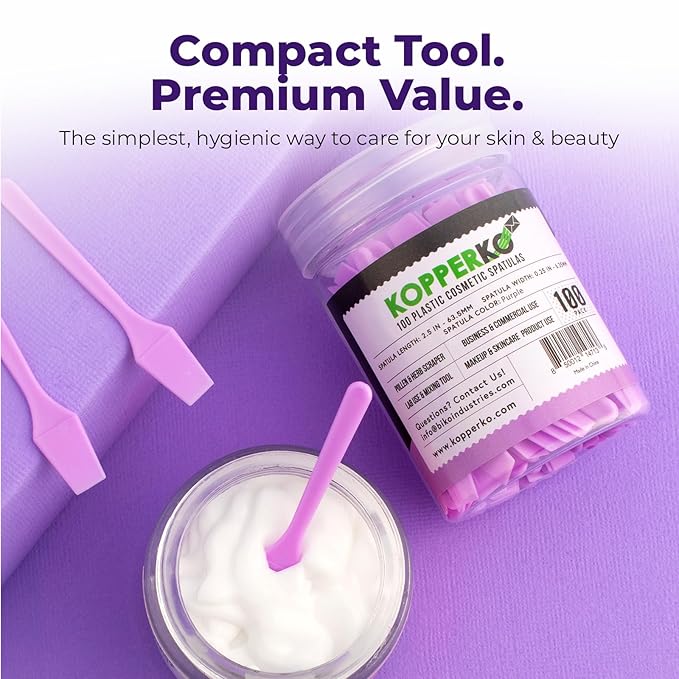 Kopperko Mini Beauty Spatula (2.5", 500 Pack) - Small Beauty Spatulas for Creams, Cosmetics & Crafts | Moisturizer Applicator for Mixing, Cosmetic, Face Mask | Disposable Makeup Spoon | Purple