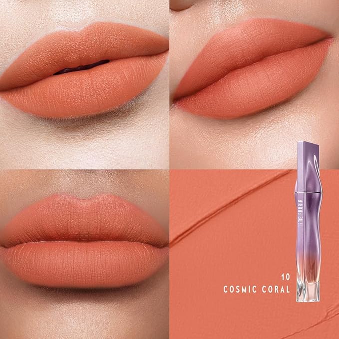 NEBULA VELVET LIP CREAM-Long Lasting Lip Stain, Waterproof and Transferproof Lip Tint, Matte Finish, Smooth Out Lip Lines, Lightweight & High Coverage, Stocking Stuffers (10 COSMIC CORAL)