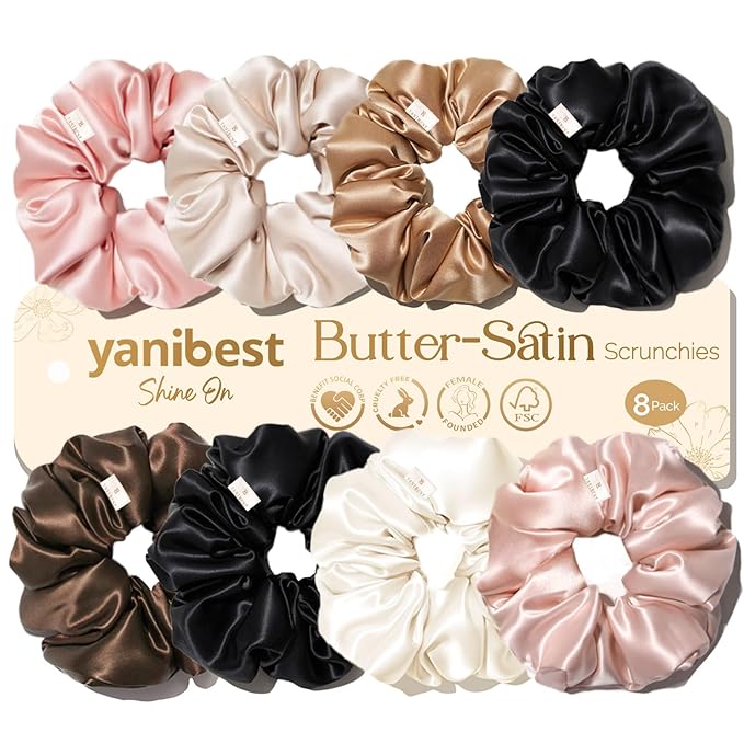 Yanibest 8 Pcs Satin Scrunchies - Silk Scrunchies Ponytail Holders,Soft Satin Hair Ties No Damage,Hair Accessories for Women