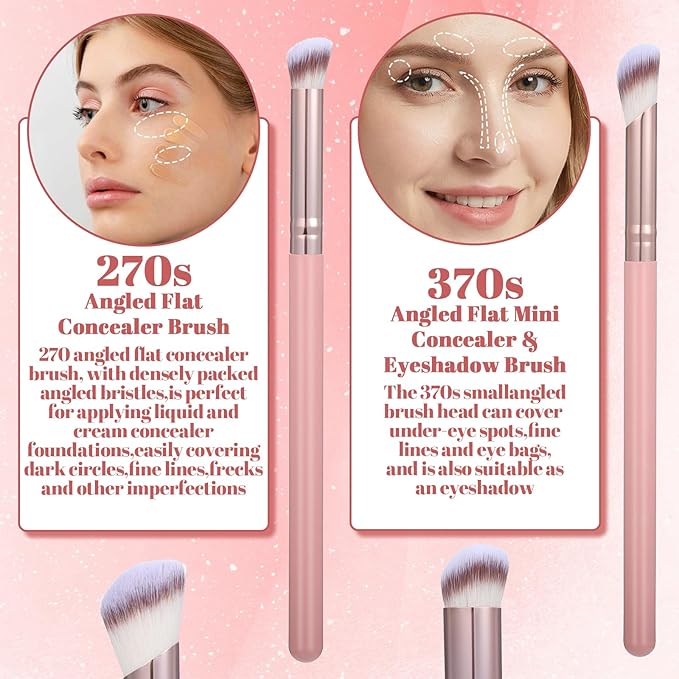 5PCS Angled Pink Makeup Brushes Set, Foundation, Concealer, Contour, Eyeshadow Brushe, Concealer, Foundation, Powder, Eyeshadow, Contour