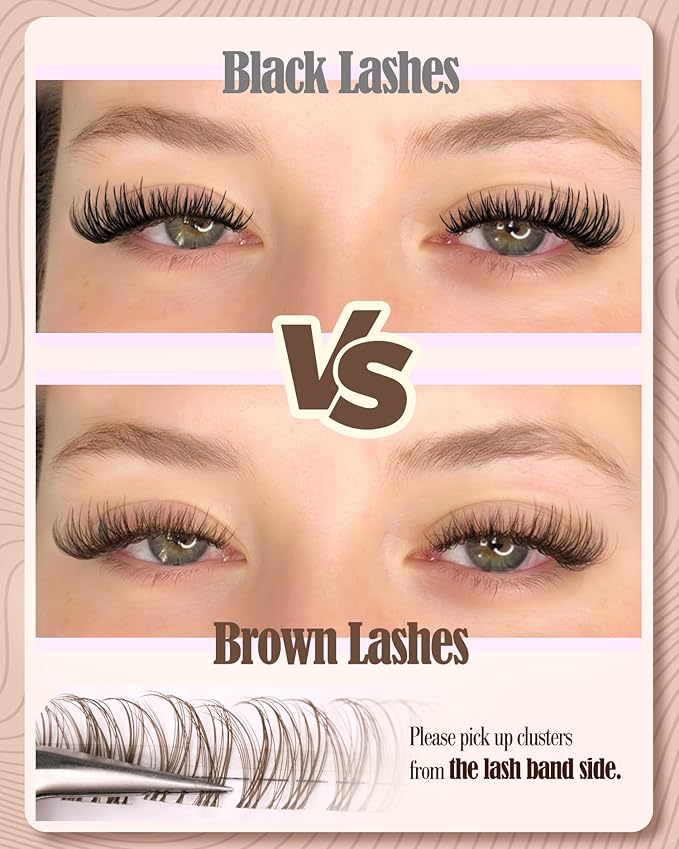 Natural Lash Clusters Brown Eyelash Cluster Clear Band Individual Lashes Wispy Cluster Eyelash Extensions Venus Dark Brown Lashes Extensions DIY Lash Pack by Mavphnee (120Pcs, 8-16MM, CC-Curly)