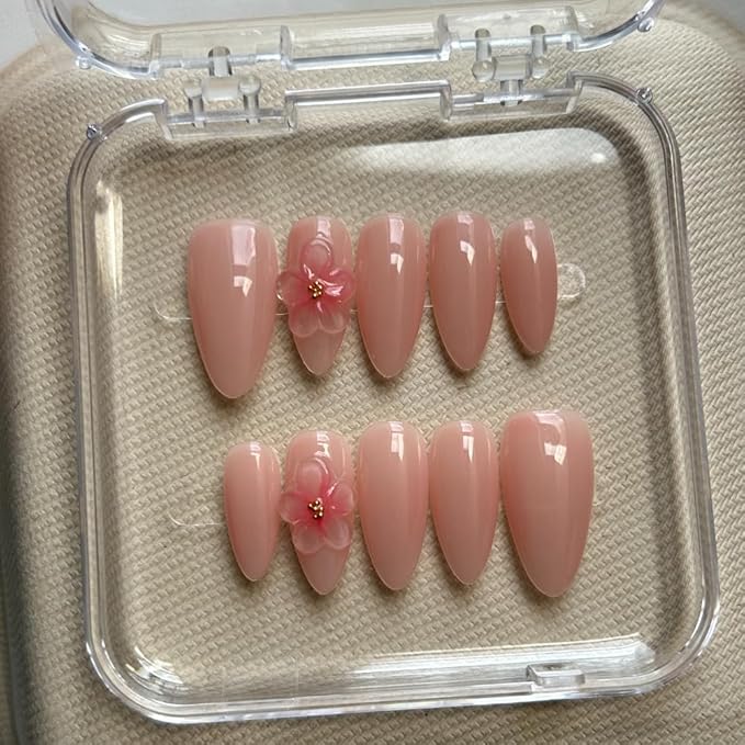 MAGLFELL Press On Nails Medium Almond Shape False Nails, Handmade Acrylic Gel Fake Nails with Art Designs, Reusable 10 Pcs 3D Nails for Women DIY Manicure Kit
