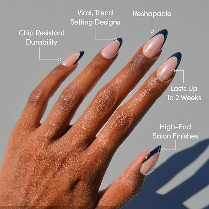 Glamnetic Press On Nails - Black Truffle | Medium Almond Black French Tip Fake Nails, Salon Quality French Manicure | 15 Sizes - 30 Nail Kit with Glue