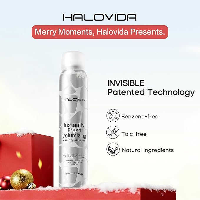 HALOVIDA Dry Shampoo for Women, Invisible Dry Shampoo Spray for Dark Hair Leaves No White Residue, Absorb Oils, Volumizing & Refresh Hair for 72 Hours, 5.07 Fl Oz (Pack of 4)