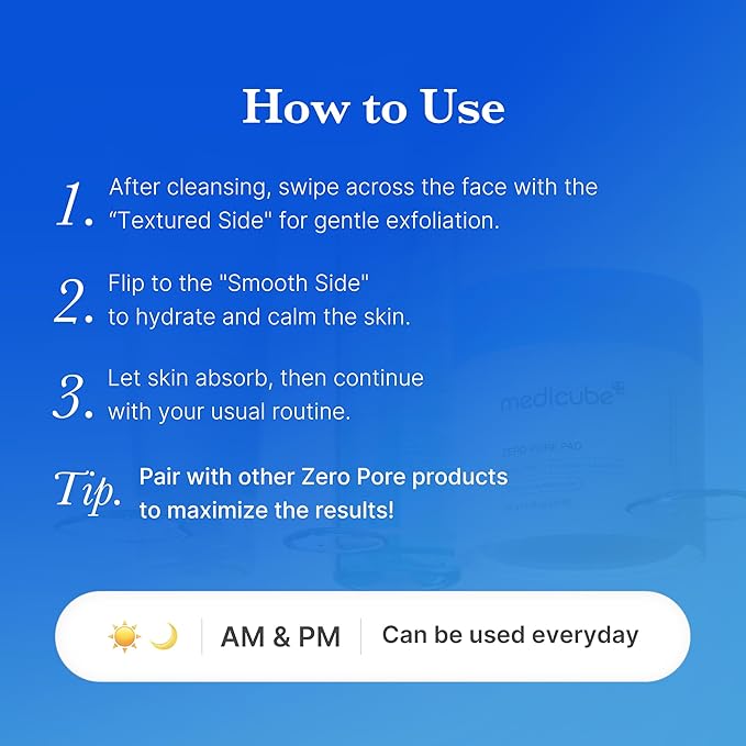 medicube Toner Pads Zero Pore Pad 2.0 | Dual-Textured Facial Pad for Exfoliation and Pore Care with 4.5% AHA Lactic Acid, 0.45% BHA Salicylic Acid | Ideal for All, Korean Skin Care, 70 Pads (1 Pack)
