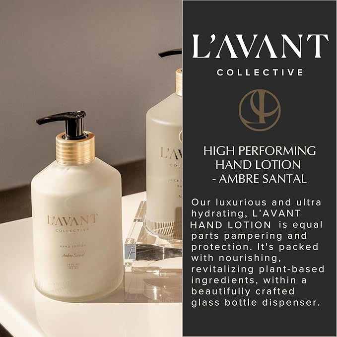 L’AVANT Collective High Performing Hand Lotion | Hydrating, Plant-Based Moisturizer w/Naturally Derived Ingredients | Ambre Santal Scent | 10 FL oz Refillable Bottle
