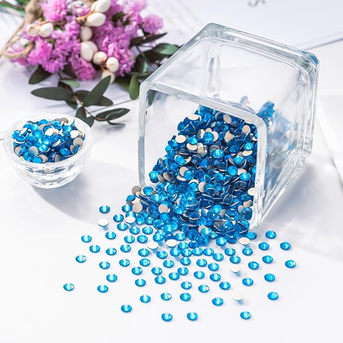 Meibite Capri Blue Flatback Rhinestones, Glass Rhinestones for Nail Art and Craft, Glue Fix, Loose Crystal Gemstones(Capri Blue, SS16, 1440pcs, 3.8-4.0mm)