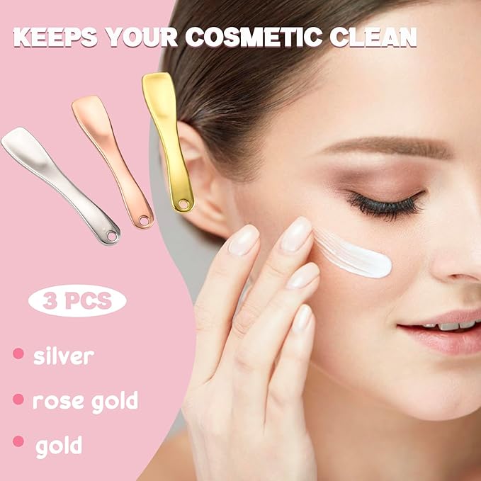 LUTQ Metal Makeup Spatula Tool - Spatula for Skincare, Cosmetic Scoop for Creams, Lotions, Masks - Makeup Spatula in Rose Gold, Silver and Gold Colors