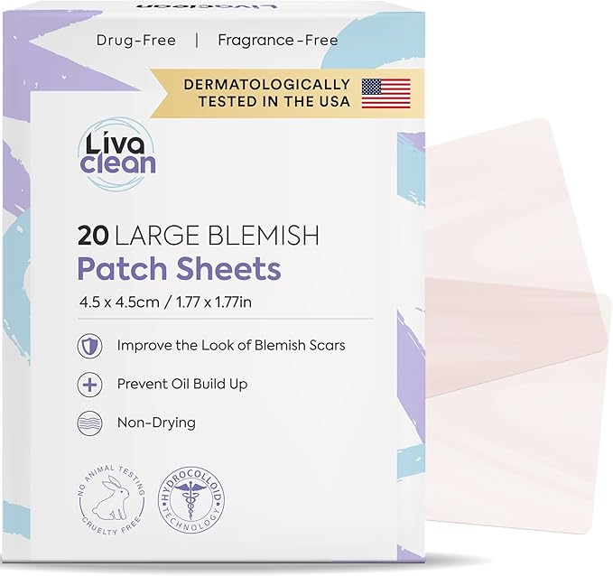 LivaClean 20CT Large Hydrocolloid Acne Patches - For Pore Spots Nose Face Cystic Pimple Zit Patch - Big Pimple Patches Hydrocolloid Bandages Strips Stickers Acne Patch XL Large