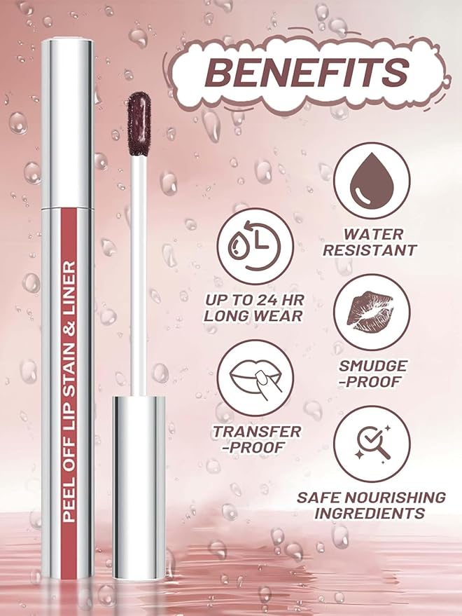 QCMME Lip Stain Peel Off Lip Liner Stain with Tweezer, Long Lasting Matte Lip Tint Tattoo, Highly Pigmented Color Lip Makeup, Waterproof Lipstick, Transfer-proof Lipstain for Women, Warm Rose