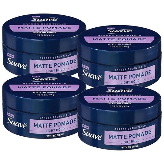 Suave+ Matte Pomade for Men’s Hair Styling 4-Pack – Light Hold, No Shine, Shaping Cream & Frizz Control, Barber Essentials, 1.75 Oz Ea