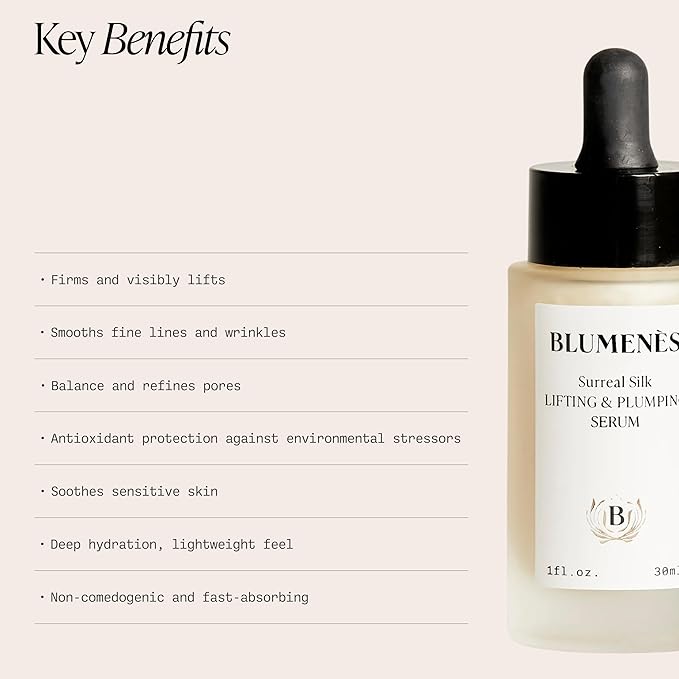 Blumenes Surreal Silk Lifting & Plumping Serum – Helps Reduce the Appearance of Wrinkles & Dark Spots with Vitamin C, Marine & Plant-Based Complex – Collagen Production Support & Sculpting Serum– 30ml