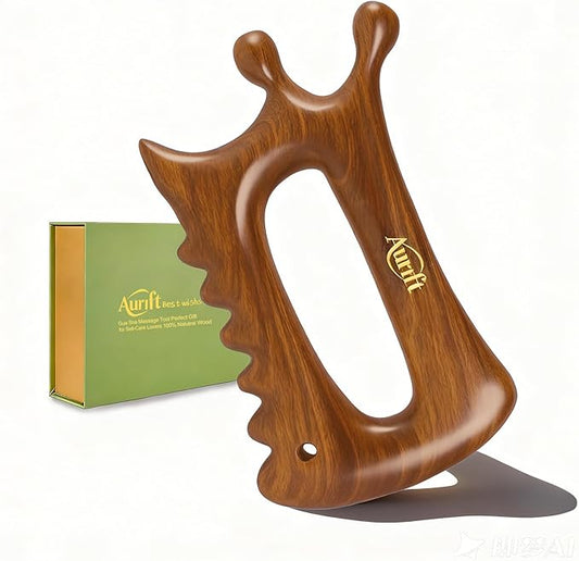 Wooden Gua Sha Massage Tool for Face & Body – Dual Trigger Point Acupressure Massager for Nose & Eye Area, Manual Muscle Scraper with Ergonomic Grip for Jawline & Neck Relief in Gift Box