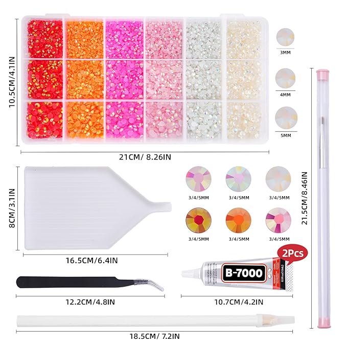 22380 pcs Resin AB Crystals Gemstones, 6 Colors Round Gems for Crafts Makeup Face Clothes Shoes Tumbler DIY Decoration 3/4/5mm (White Pink red Rhinestones)