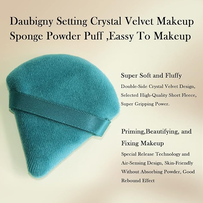 Powder Puffs Daubigny 6 Pieces Powder Puff Face Soft Triangle Makeup Puff for Loose Powder Mineral Powder Body Powder Velour Cosmetic Foundation Blender Sponge Beauty Makeup Tools(Peacock Blue)