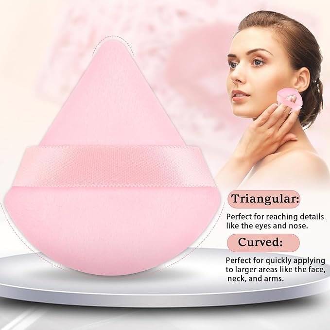 Pimoys 6 Pcs Powder Puff, Pink Valentines Day Gifts for Women Face Soft Triangle Makeup Puff Velet Makeup Sponge for Loose Powder (Pink)